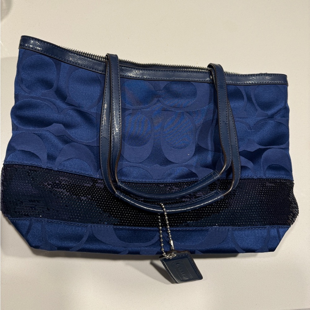Coach Blue Shoulder Bag with Sequin Stripe